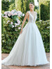 Beaded Ivory Lace Sparkle Tulle Deep V Back Wedding Dress